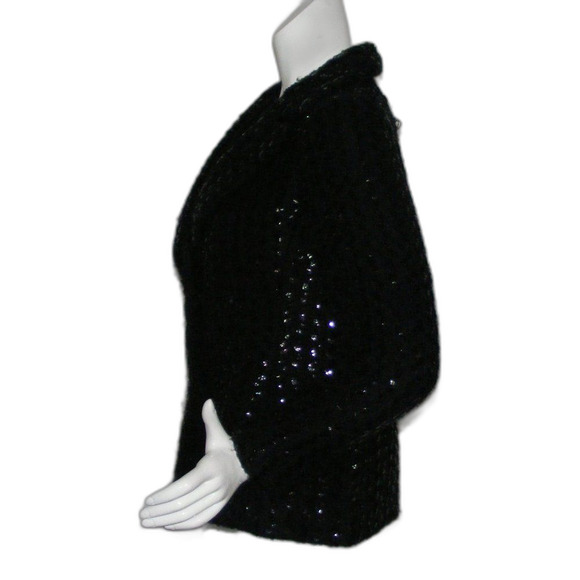 Vintage TEAL TRAINA Jacket, S, Black Boucle, Sequins, Snap front, Lapel Collar - Picture 6 of 12